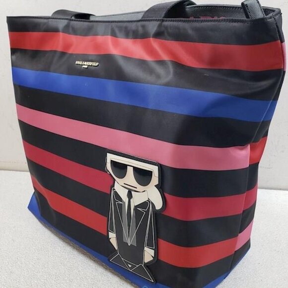 NWT Karl Lagerfeld w/COA Rainbow Striped Tote Bag - Picture 1 of 11